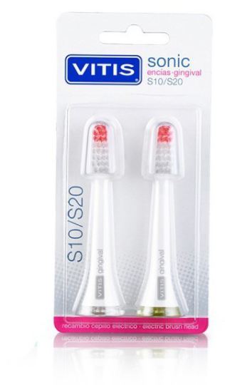 Vitis Pi&egrave;ce d&eacute;tach&eacute;e Brosse &agrave; dents &eacute;lectrique pour gencives d&eacute;licates 2 unit&eacute;s